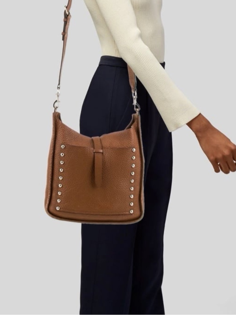 Rebecca Minkoff Brown Leather Studded Crossbody Shoulder Bag